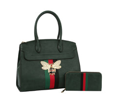 Fashion Bee Stripe Top Handle Satchel With Wallet