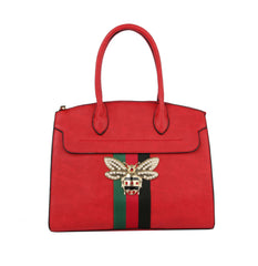 Fashion Bee Stripe Top Handle Satchel With Wallet
