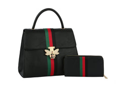Fashion Bee Stripe Satchel With Wallet