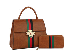 Fashion Bee Stripe Satchel With Wallet