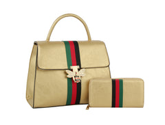 Fashion Bee Stripe Satchel With Wallet