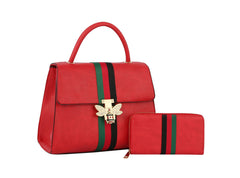 Fashion Bee Stripe Satchel With Wallet