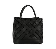 Woven Detailed Top Handle Small Tote Bag