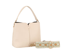 Button Detailed Triple Compartments Tote Bag