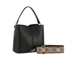 Button Detailed Triple Compartments Tote Bag