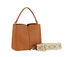 Button Detailed Triple Compartments Tote Bag