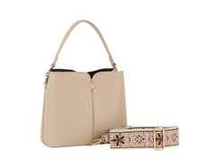 Button Detailed Triple Compartments Tote Bag