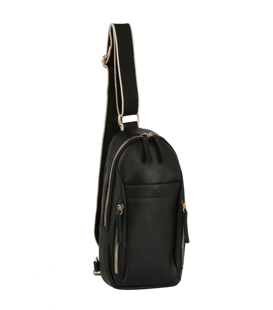 Multiple zip stripe sling bag