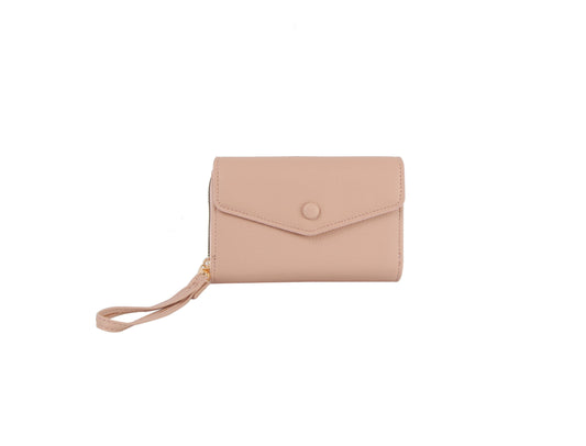 Button detailed trifold wallet