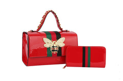 Ladies Designer Satchel Purse Bee Charm Pendant Handbag Clutch Set