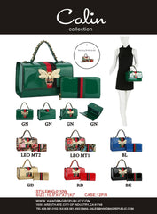 Ladies Designer Satchel Purse Bee Charm Pendant Handbag Clutch Set