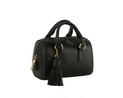 Soft Leather Cylinder Top Handle Satchel Handbag with gold chain Strap