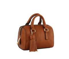 Soft Leather Cylinder Top Handle Satchel Handbag with gold chain Strap