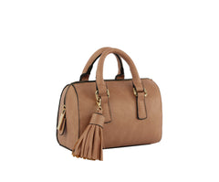 Soft Leather Cylinder Top Handle Satchel Handbag with gold chain Strap