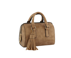Soft Leather Cylinder Top Handle Satchel Handbag with gold chain Strap