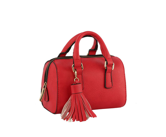 Soft Leather Cylinder Top Handle Satchel Handbag with gold chain Strap