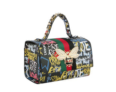 Multi Graffiti Fashion Patent leather Bee Satchel with Wallet shoulder bag