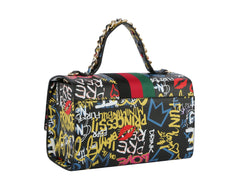 Multi Graffiti Fashion Patent leather Bee Satchel with Wallet shoulder bag