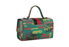 Multi Graffiti Fashion Patent leather Bee Satchel with Wallet shoulder bag
