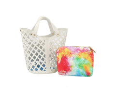 2 in 1 Tote Handbag With colorful small bag