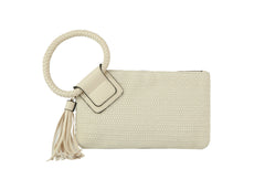 Canvas Cuff Handle Tassel Wristlet Knit Clutch