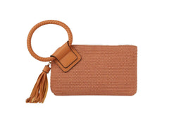 Canvas Cuff Handle Tassel Wristlet Knit Clutch