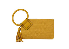 Canvas Cuff Handle Tassel Wristlet Knit Clutch