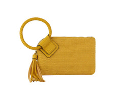 Canvas Cuff Handle Tassel Wristlet Knit Clutch