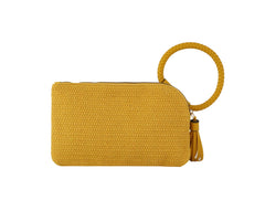 Canvas Cuff Handle Tassel Wristlet Knit Clutch