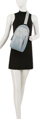 Double Compartments Denim Sling Bag