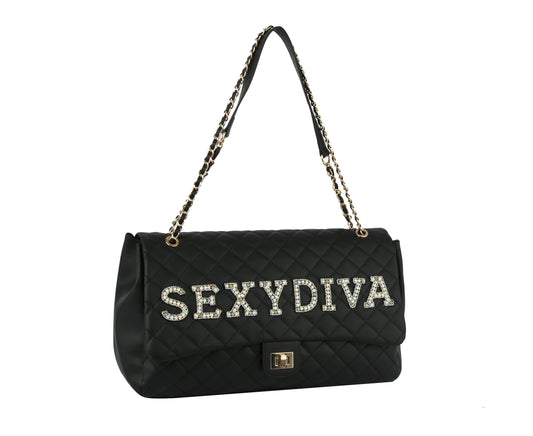 Fashion Oversize Quilted Satchel with SEXYDIVA Letter studded