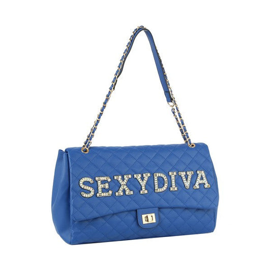 Fashion Oversize Quilted Satchel with SEXYDIVA Letter studded