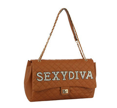 Fashion Oversize Quilted Satchel with SEXYDIVA Letter studded