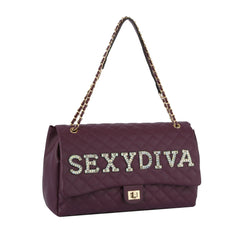 Fashion Oversize Quilted Satchel with SEXYDIVA Letter studded