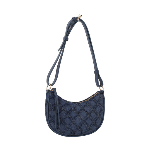 Embroidered half moon shoulder bag