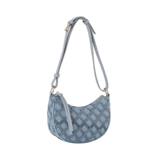 Embroidered half moon shoulder bag