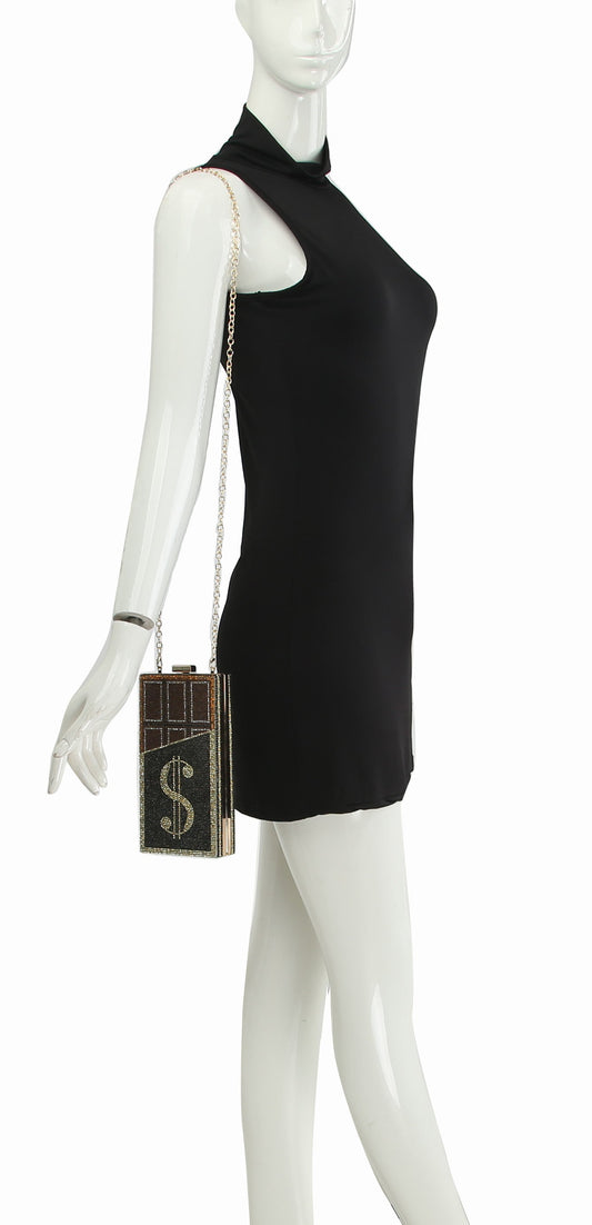 Women Gold color Clutch Evening Crossbody Handbag