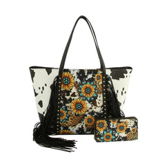 Women Cheetah Printed Flower Tote Hobo Bag