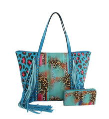 Women Cheetah Printed Flower Tote Hobo Bag