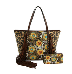 Women Cheetah Printed Flower Tote Hobo Bag