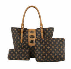 Signature Print Satchel Tote Wallet Set Hobo Purse