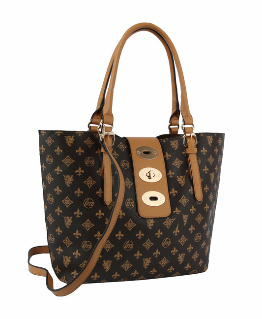 Signature Print Satchel Tote Wallet Set Hobo Purse