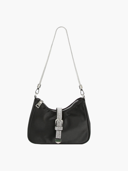Rhinestone Buckle Hobo Handbag