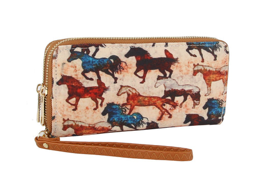 MULTI COLOR HORSE ZIP AROUND WALLET