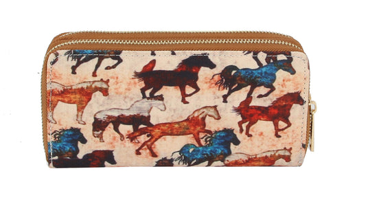 MULTI COLOR HORSE ZIP AROUND WALLET