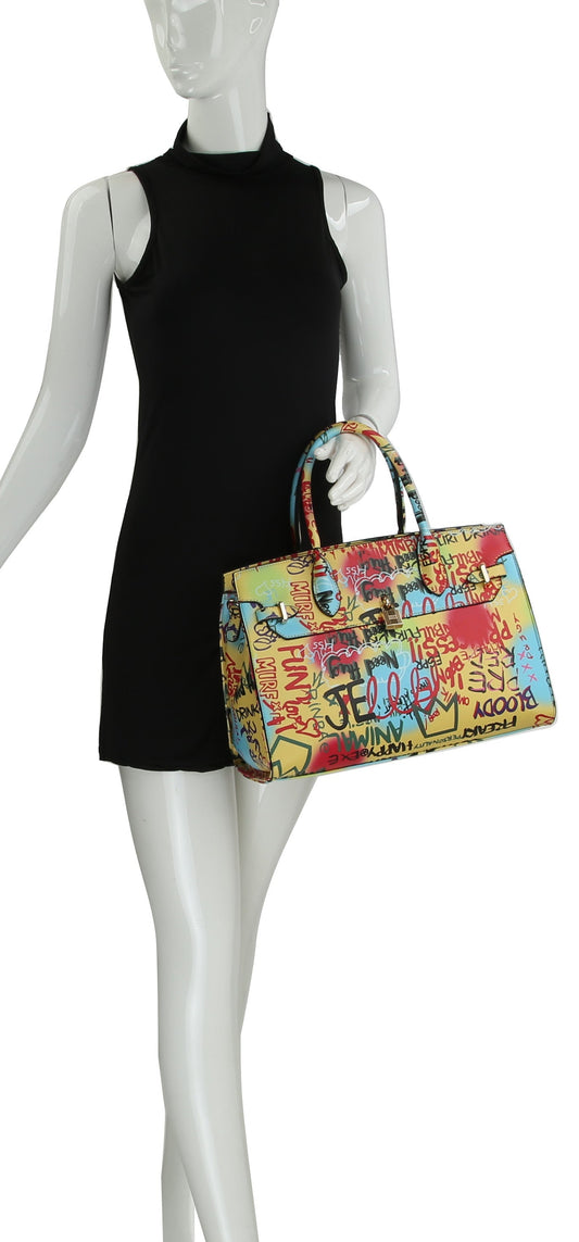 Graffiti Printed Satchel Shoulder Bag