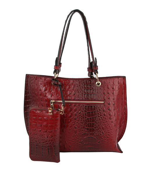 Women Top Handle Tote Satchel Hobo Croc Purse Clutch Set