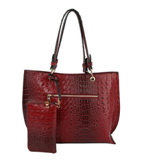 Women Top Handle Tote Satchel Hobo Croc Purse Clutch Set