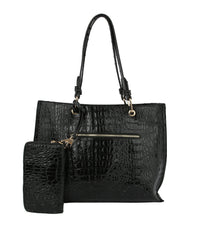 Women Top Handle Tote Satchel Hobo Croc Purse Clutch Set