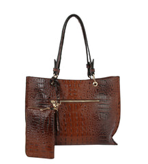 Women Top Handle Tote Satchel Hobo Croc Purse Clutch Set